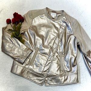 Chico's Faux Suede/Leather Rose Gold Moto Jacket - Size 1 (Medium)